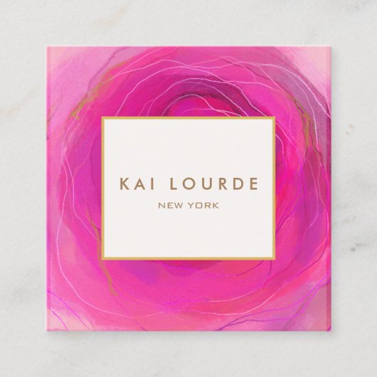 Stijlvolle Roze Abstracte Waterverf Vierkante Visitekaartje (Voorkant)