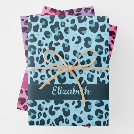 Stijlvolle roze blauw paarse luipaard print met na inpakpapier vel (In situ)