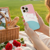 Stijlvolle Roze & Blauwe Abstracte Aangepaste Naam Case-Mate iPhone Case