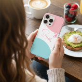 Stijlvolle Roze & Blauwe Abstracte Aangepaste Naam Case-Mate iPhone Case