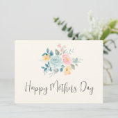 Stijlvolle roze & blauwe bloemenboeket Moederdag Kaart (Staand voorkant)