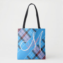Stijlvolle roze blauwe geruite tartan | Voeg uw na Tote Bag