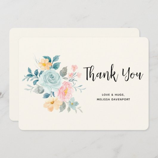 Stijlvolle roze & blauwe ventilator Bouquet - Dank Bedankkaart (Voorkant / Achterkant)