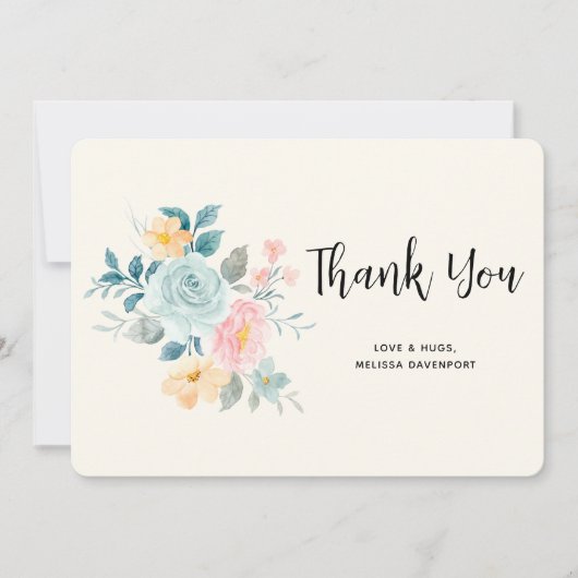 Stijlvolle roze & blauwe ventilator Bouquet - Dank Bedankkaart (Voorkant)