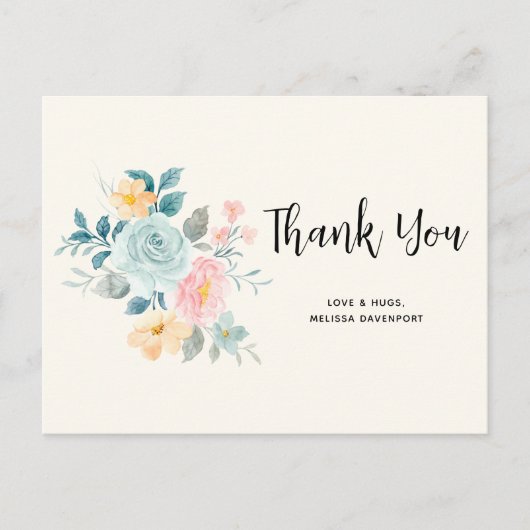 Stijlvolle roze & blauwe ventilator Bouquet - Dank Briefkaart (Voorkant)