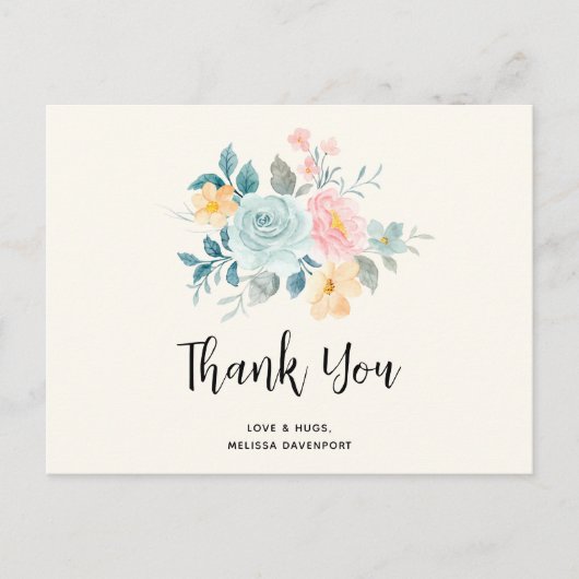 Stijlvolle roze & blauwe ventilator Bouquet - Dank Briefkaart (Voorkant)