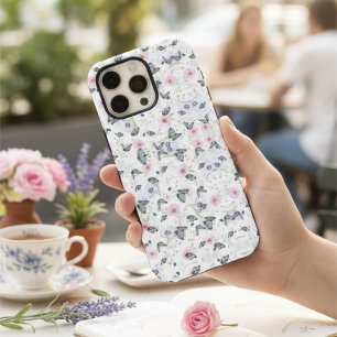 Stijlvolle roze bloem Blauwe Vlinder Elegant patro iPhone 16 Pro Max Hoesje