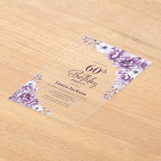 Stijlvolle Roze Bloemen 60ste Verjaardagsfeest Acryl Uitnodigingen (Laagn)