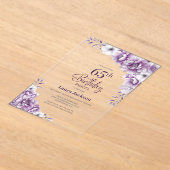 Stijlvolle Roze Bloemen 65ste Verjaardagsfeest Acryl Uitnodigingen (Laagn)