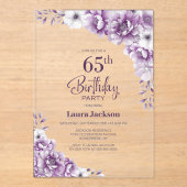 Stijlvolle Roze Bloemen 65ste Verjaardagsfeest Acryl Uitnodigingen (Voorkant)