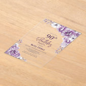 Stijlvolle Roze Bloemen 90ste Verjaardagsfeest Acryl Uitnodigingen (Laagn)