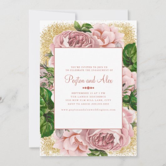 Stijlvolle roze bloemen Gold Glitter Engagement Pa Kaart (Voorkant)