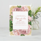 Stijlvolle roze bloemen Gold Glitter Engagement Pa Kaart (Staand voorkant)