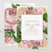 Stijlvolle roze bloemen Gold Glitter Engagement Pa Kaart (Voorkant / Achterkant)