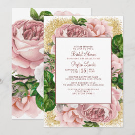 Stijlvolle Roze Bloemen Gouden Glitter Bruiloft Fe Kaart