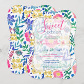 Stijlvolle, roze bloemen handschildervormig kaart (Voorkant / Achterkant)