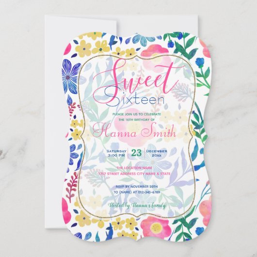 Stijlvolle, roze bloemen handschildervormig kaart (Voorkant)