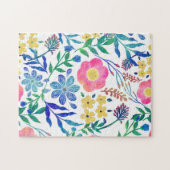 Stijlvolle, roze bloemen handschildervormig legpuzzel (Horizontaal)