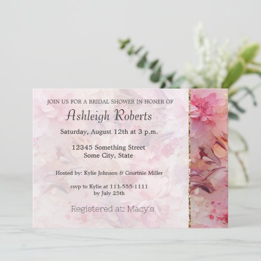 Stijlvolle roze bloemen kaart (Staand voorkant)