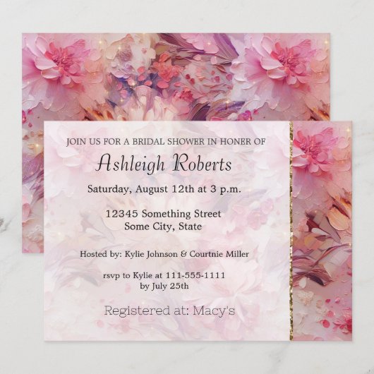 Stijlvolle roze bloemen kaart (Voorkant / Achterkant)