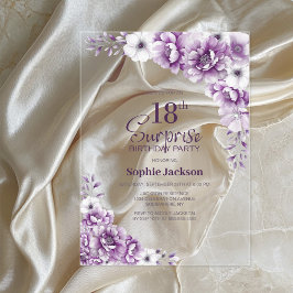 Stijlvolle Roze Bloemen Verrassing 18e Verjaardags Acryl Uitnodigingen