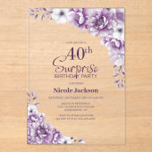 Stijlvolle Roze Bloemen Verrassing 40ste Verjaarda Acryl Uitnodigingen (Voorkant)