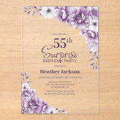 Stijlvolle Roze Bloemen Verrassing 55ste Verjaarda Acryl Uitnodigingen (Voorkant)