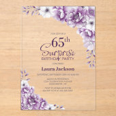 Stijlvolle Roze Bloemen Verrassing 65ste Verjaarda Acryl Uitnodigingen (Voorkant)