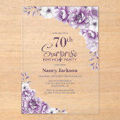 Stijlvolle Roze Bloemen Verrassing 70ste Verjaarda Acryl Uitnodigingen (Voorkant)