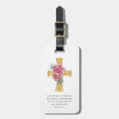 Stijlvolle roze bloemenkruis bagagelabel (Voorkant verticaal)