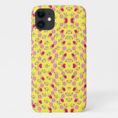Stijlvolle roze bloemenprint op geel Case-Mate iPhone case (Achterkant)