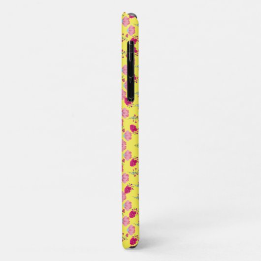 Stijlvolle roze bloemenprint op geel Case-Mate iPhone case (Achterkant/links)
