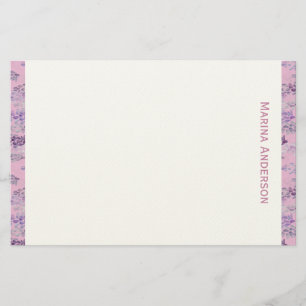 Stijlvolle roze bloemenrand Persoonlijke naam Briefpapier