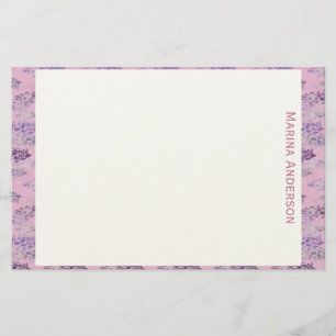 Stijlvolle roze bloemenrand Persoonlijke naam Briefpapier