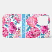 Stijlvolle roze bloempatroon Chic gepersonaliseerd Case-Mate iPhone Case (Achterkant (horizontaal))