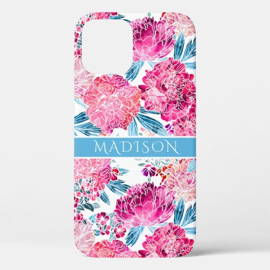 Stijlvolle roze bloempatroon Chic gepersonaliseerd Case-Mate iPhone Case (Achterkant)