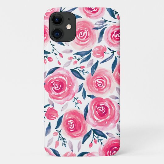 Stijlvolle roze bloemschildering waterverfrozen pa Case-Mate iPhone case (Achterkant)