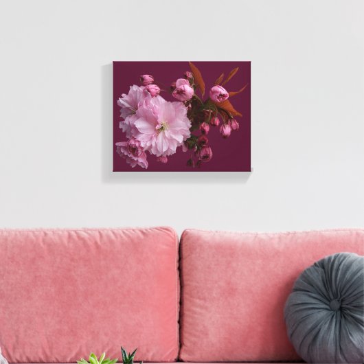 Stijlvolle roze blush kersenbloesem bloesem bloeme canvas afdruk (Insitu (Woonkamer))