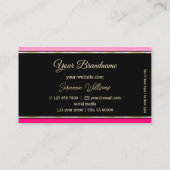 Stijlvolle Roze Borders op Zwart Modern met Logo Visitekaartje (Achterkant)