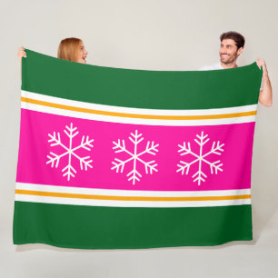 Stijlvolle Roze Bosgroen Witte Strepen Sneeuwvlokk Fleece Deken