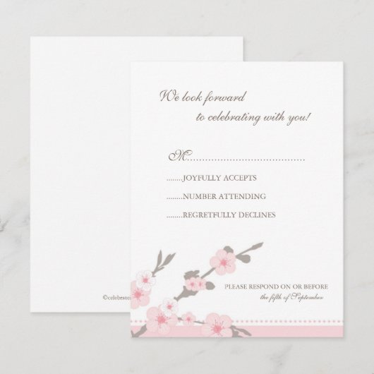 Stijlvolle roze Cherry Blossom RSVP-reactiekaart RSVP Kaartje (Voorkant / Achterkant)
