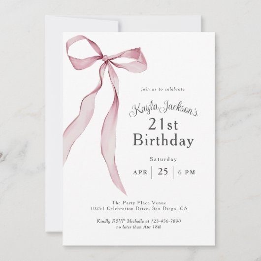 Stijlvolle Roze Coquette Bow 21ste Verjaardagsfees Kaart (Voorkant)