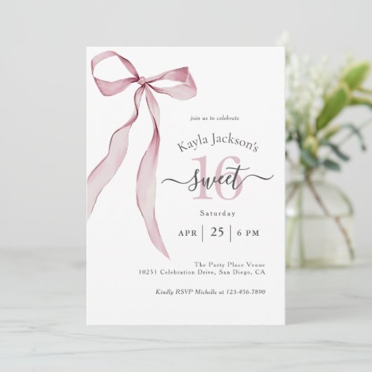 Stijlvolle Roze Coquette Bow Sweet 16 Verjaardag Kaart (Staand voorkant)