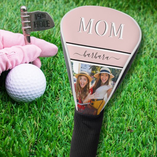 Stijlvolle Roze Custom MOM Naam Foto Golfheadcover