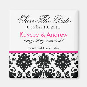Stijlvolle roze Damask sparen de Datum Magnet