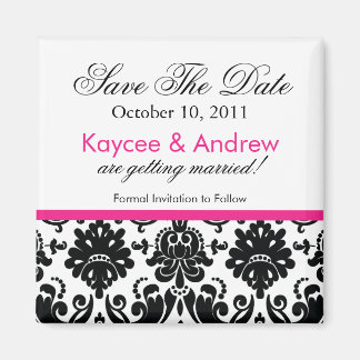 Stijlvolle roze damast bewaar de datummagneet magneet