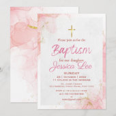Stijlvolle Roze Dochterbaptisme Kaart voor uitnodi (Voorkant / Achterkant)