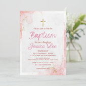 Stijlvolle roze doop uitnodigingskaart voor dochte kaart (Staand voorkant)