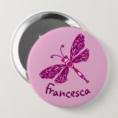 Stijlvolle roze dragonfly-kunstnaamknop ronde button 4,0 cm (Voorkant /achterkant)