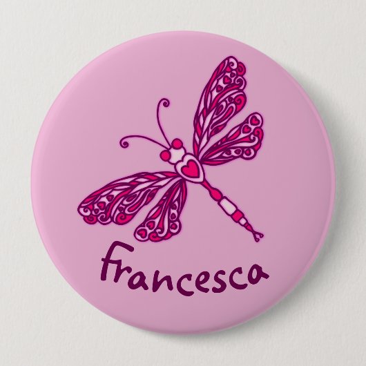 Stijlvolle roze dragonfly-kunstnaamknop ronde button 4,0 cm (Voorkant)